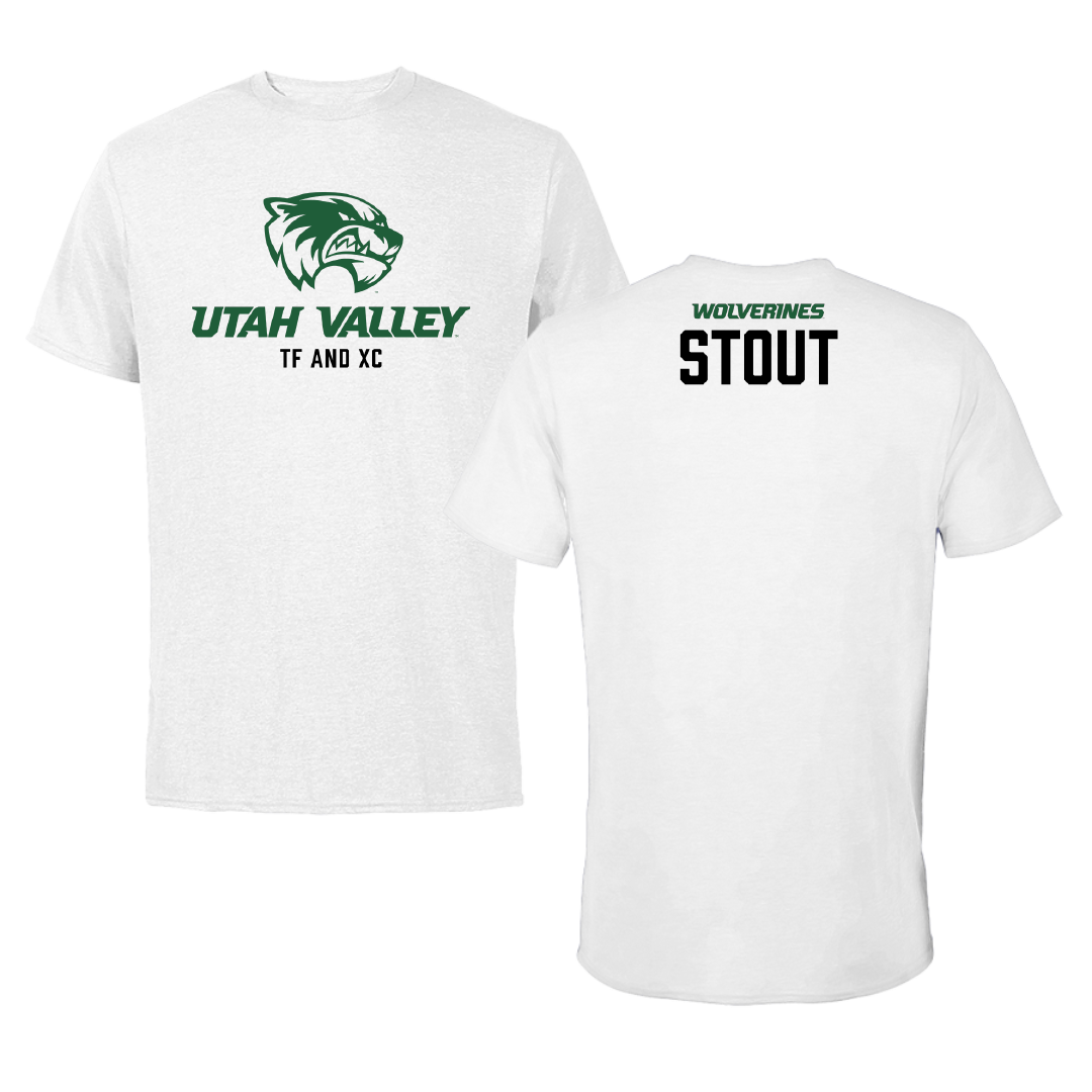 Utah Valley University TF and XC White Tee - Eme Stout