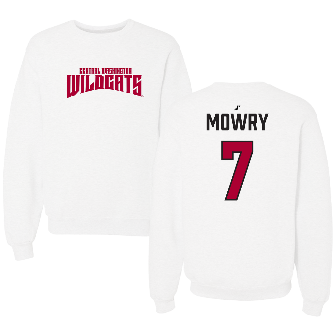 Central Washington University Baseball White Classic Crewneck - #7 Nolan Mowry