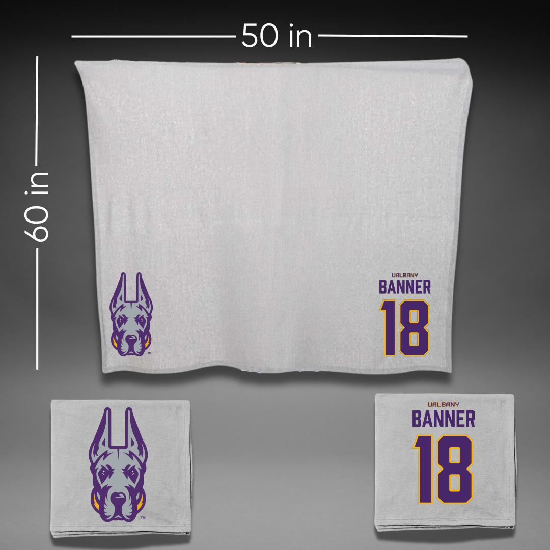 University at Albany Baseball Gray Blanket - #18 Dylan Banner