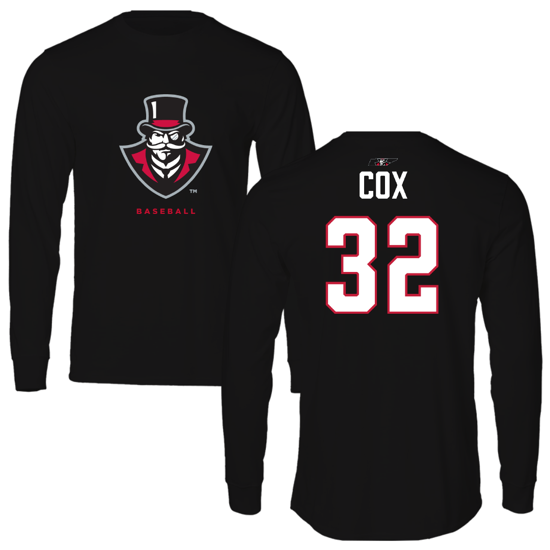 Austin Peay State University Baseball Black Mascot Long Sleeve - #32 Chance Cox