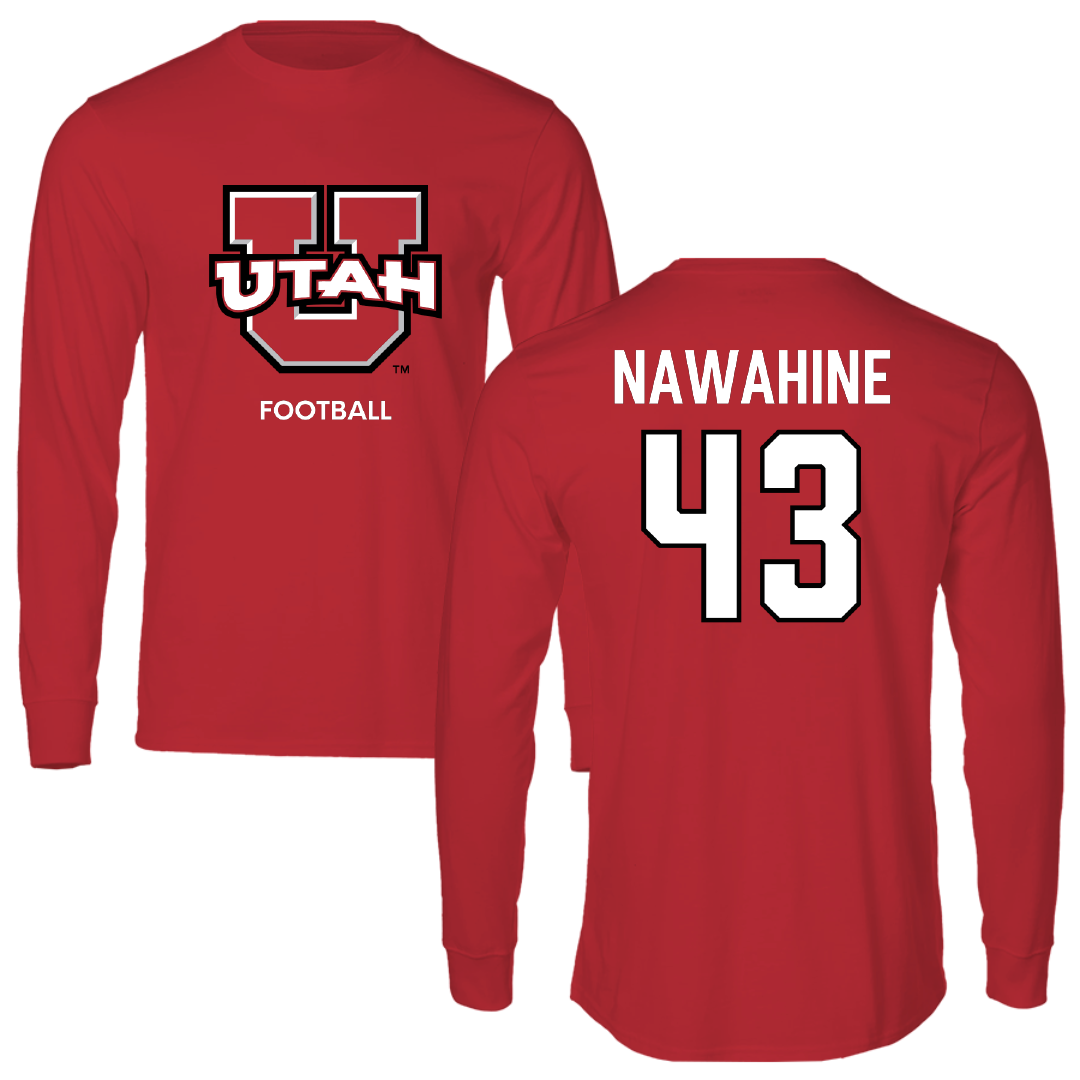 University of Utah Football Red Utes Long Sleeve - #43 Gavin Nawahine