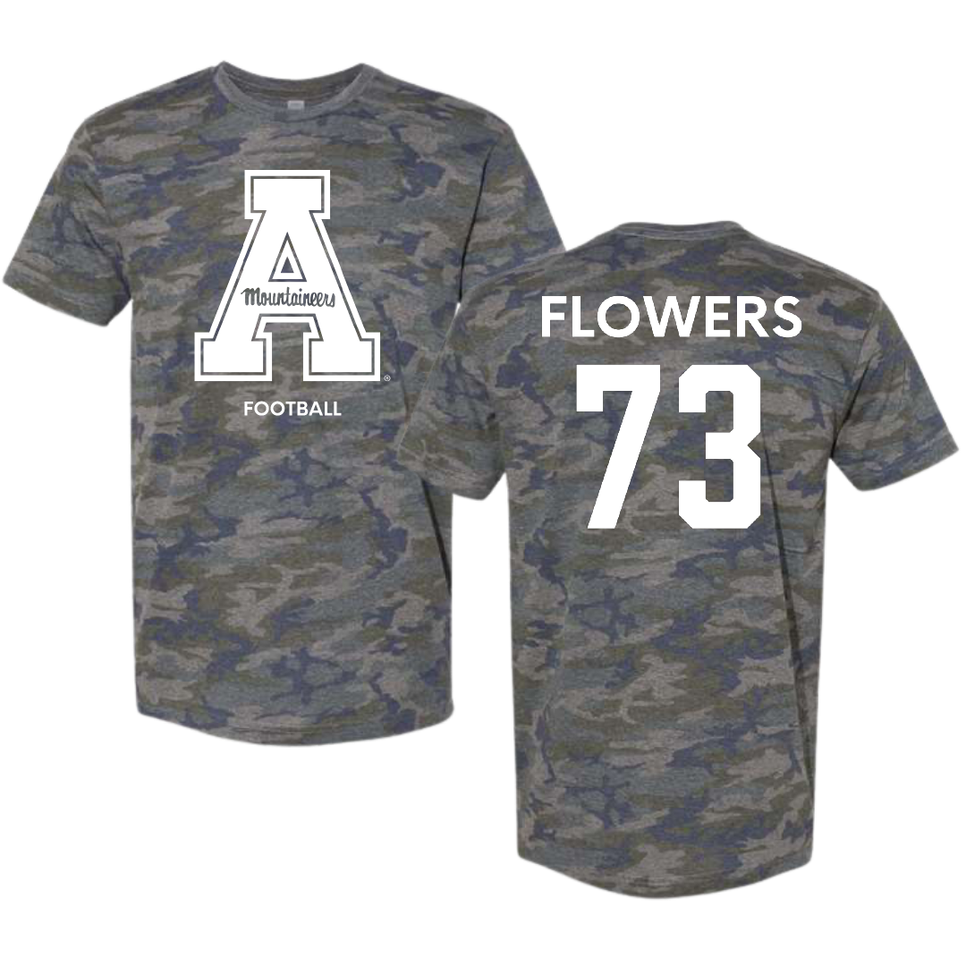 Appalachian State University Football Vintage Camo Tee - #73 Will Flowers