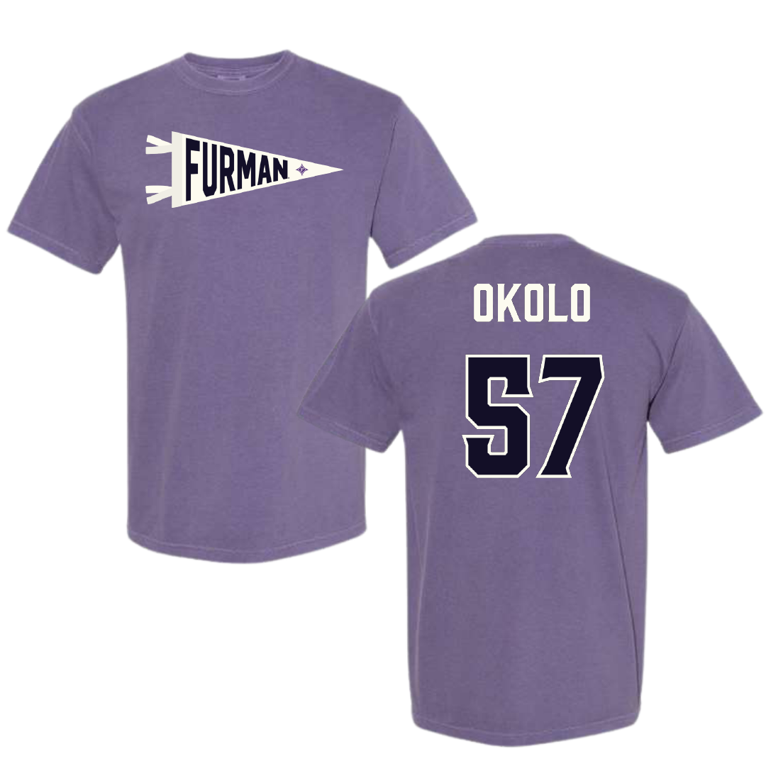Furman University Football Purple Pennant Comfort Colors Tee - #57 Johnny Okolo