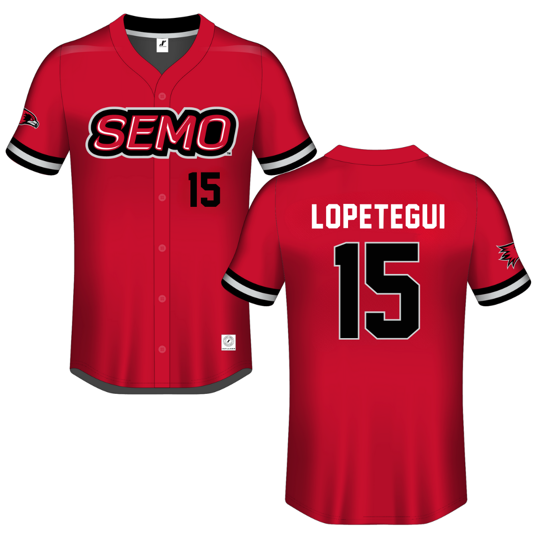 Southeast Missouri State University Red Button-Down Jersey - #15 Ryan Lopetegui