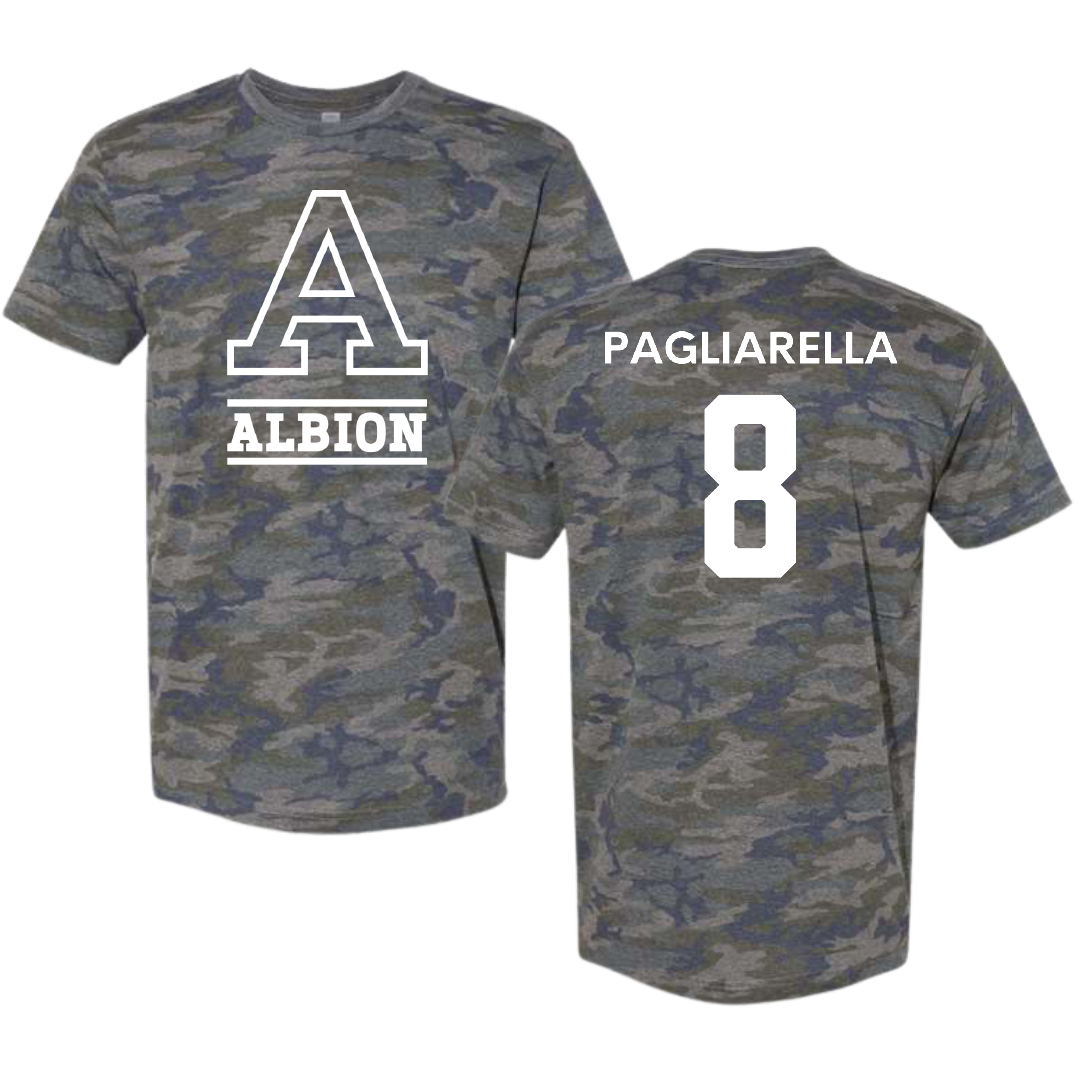 Albion College Volleyball (W) Vintage Camo Tee - #8 Emma Pagliarella