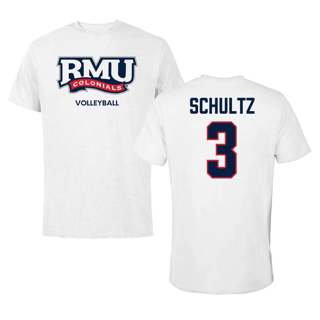 Robert Morris University Volleyball (W) White Performance Tee - #3 Tia Schultz