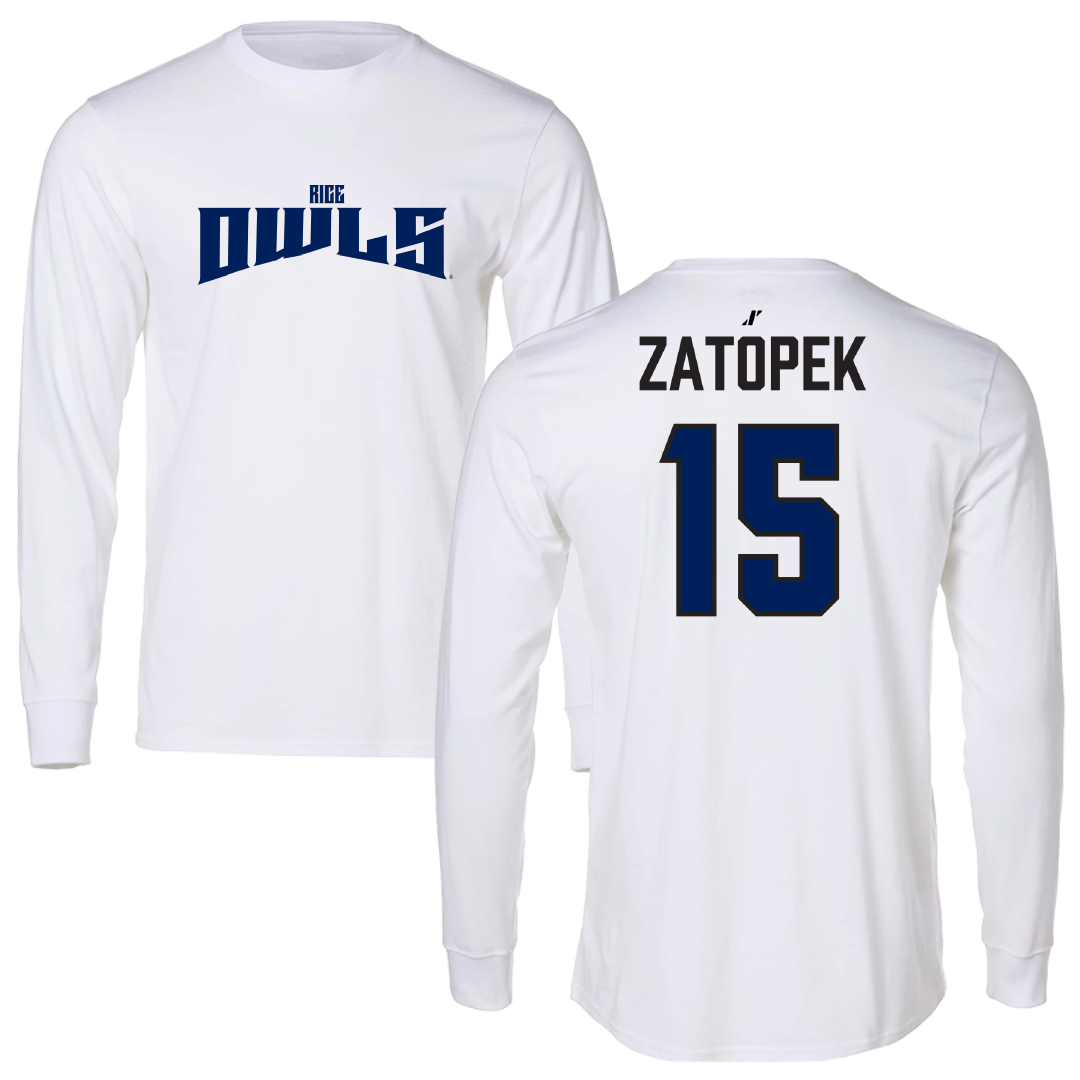 Rice University Baseball White Classic Performance Long Sleeve - #15 Matt Zatopek