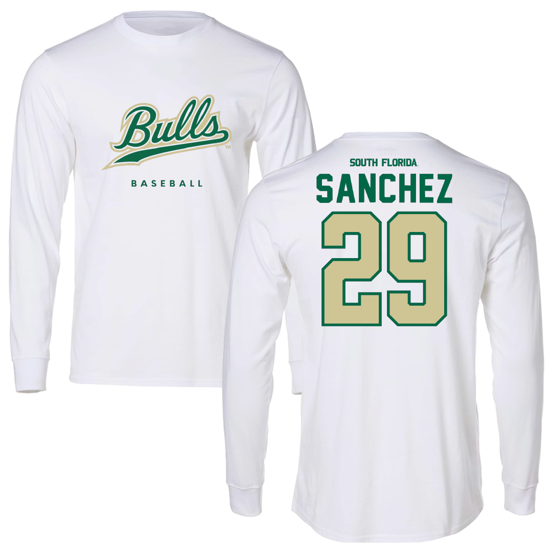 University of South Florida Baseball White Performance Long Sleeve - #29 Lex Sanchez