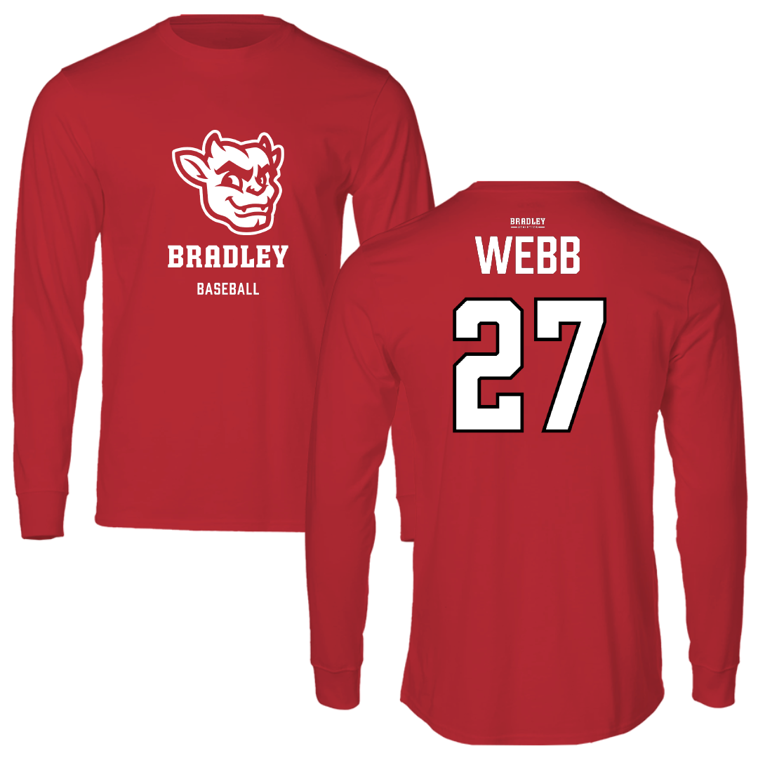 Bradley University Baseball Red Mascot Long Sleeve - #27 Davis Webb