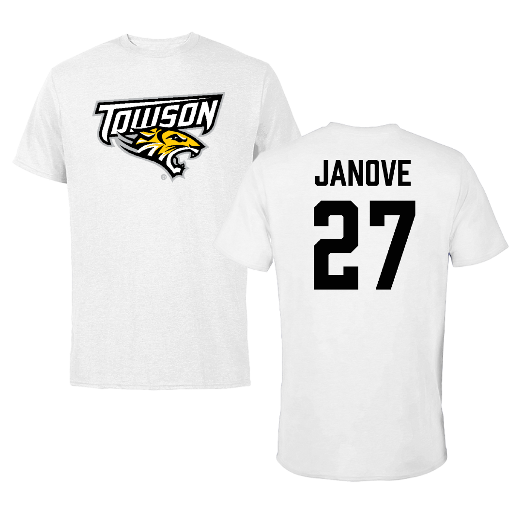Towson University Baseball White Performance Tee - #27 Josh Janove