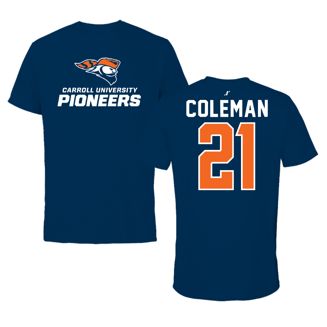 Carroll University Football Navy Performance Tee - #21 Mikey Coleman