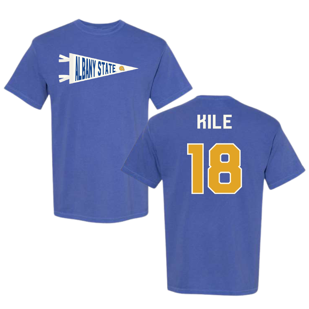 Albany State University Baseball Blue Pennant Comfort Colors Tee - #18 David Kile