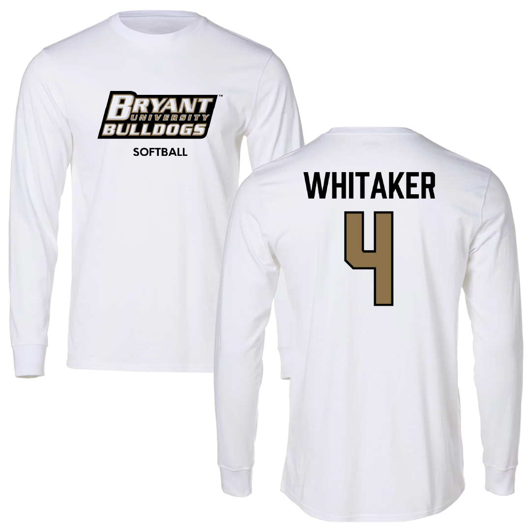 Bryant University Softball White Performance Long Sleeve - #4 Keeley Whitaker