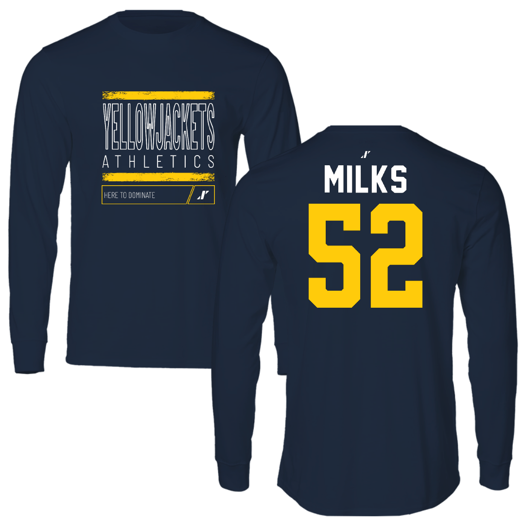 Graceland University Football Navy Dominate Long Sleeve - #52 Cole Milks