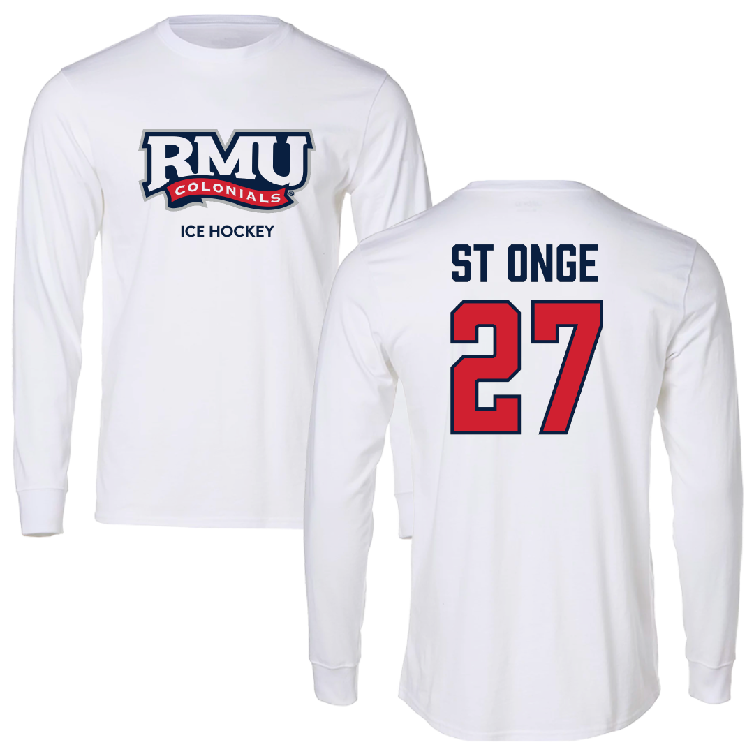 Robert Morris University Ice Hockey (M) White Long Sleeve - #27 Rylee St Onge