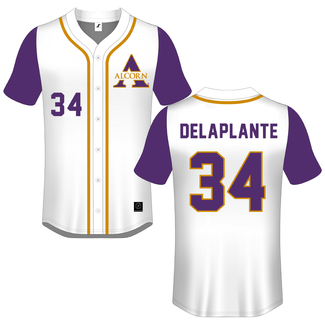 Alcorn State University White Button-Down Jersey - #34 Tristan Delaplante