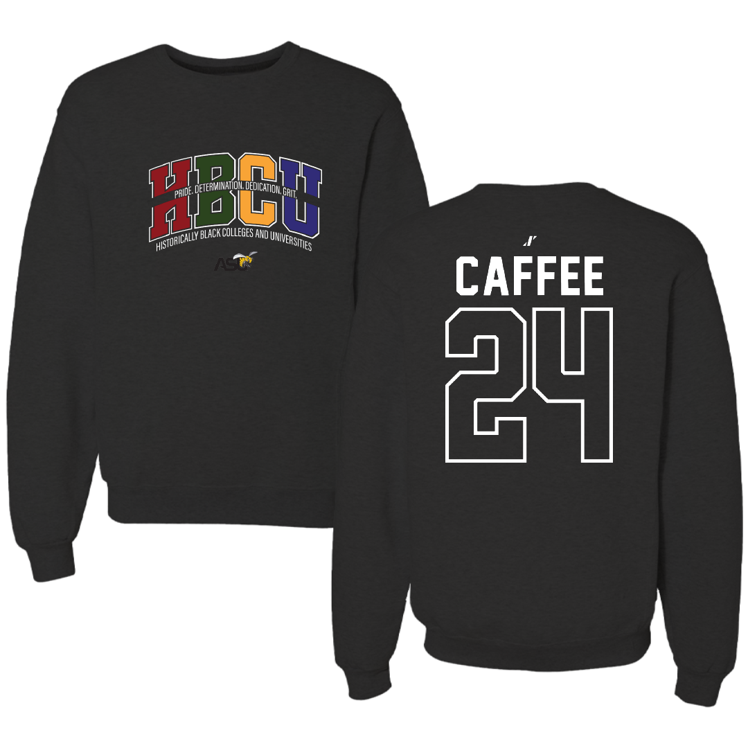 Alabama State University Flag Football Black HBCU Crewneck - #24 Kadence Caffee