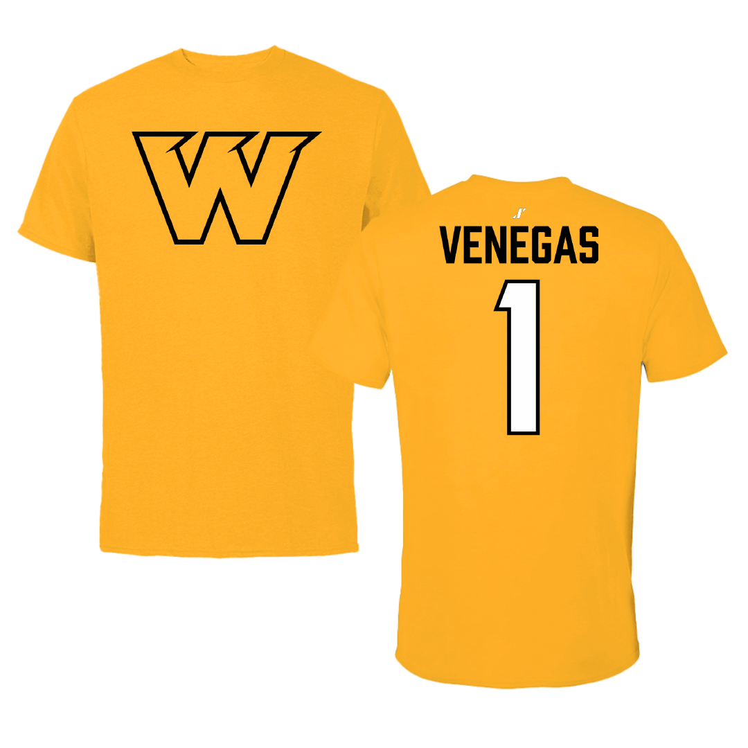 Wayne State College (Nebraska) Rugby Gold Tee - #1 Aaron Venegas