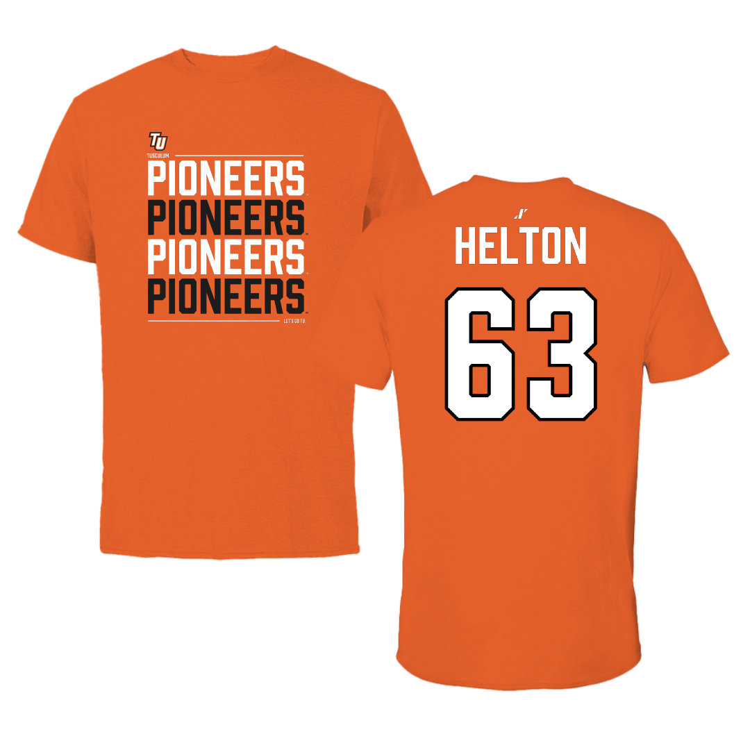 Tusculum University Football Orange General Tee - #63 Dakota Helton