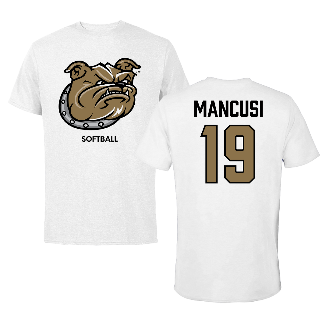Bryant University Softball White Performance Tee - #19 Emilia Mancusi