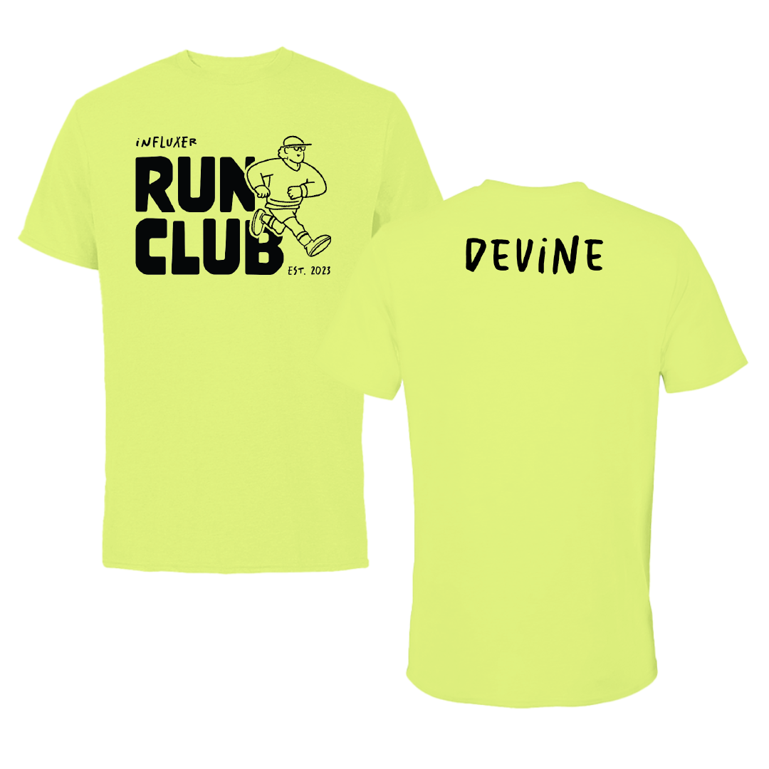 TF and XC Safety Yellow Influxer Run Club Tee - Dennis Devine