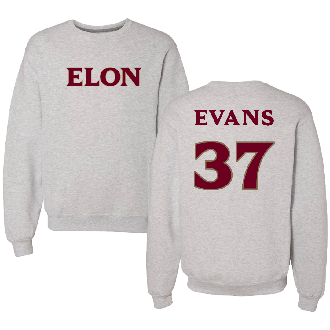 Elon University Baseball Light Gray Crewneck - #37 Charlie Evans