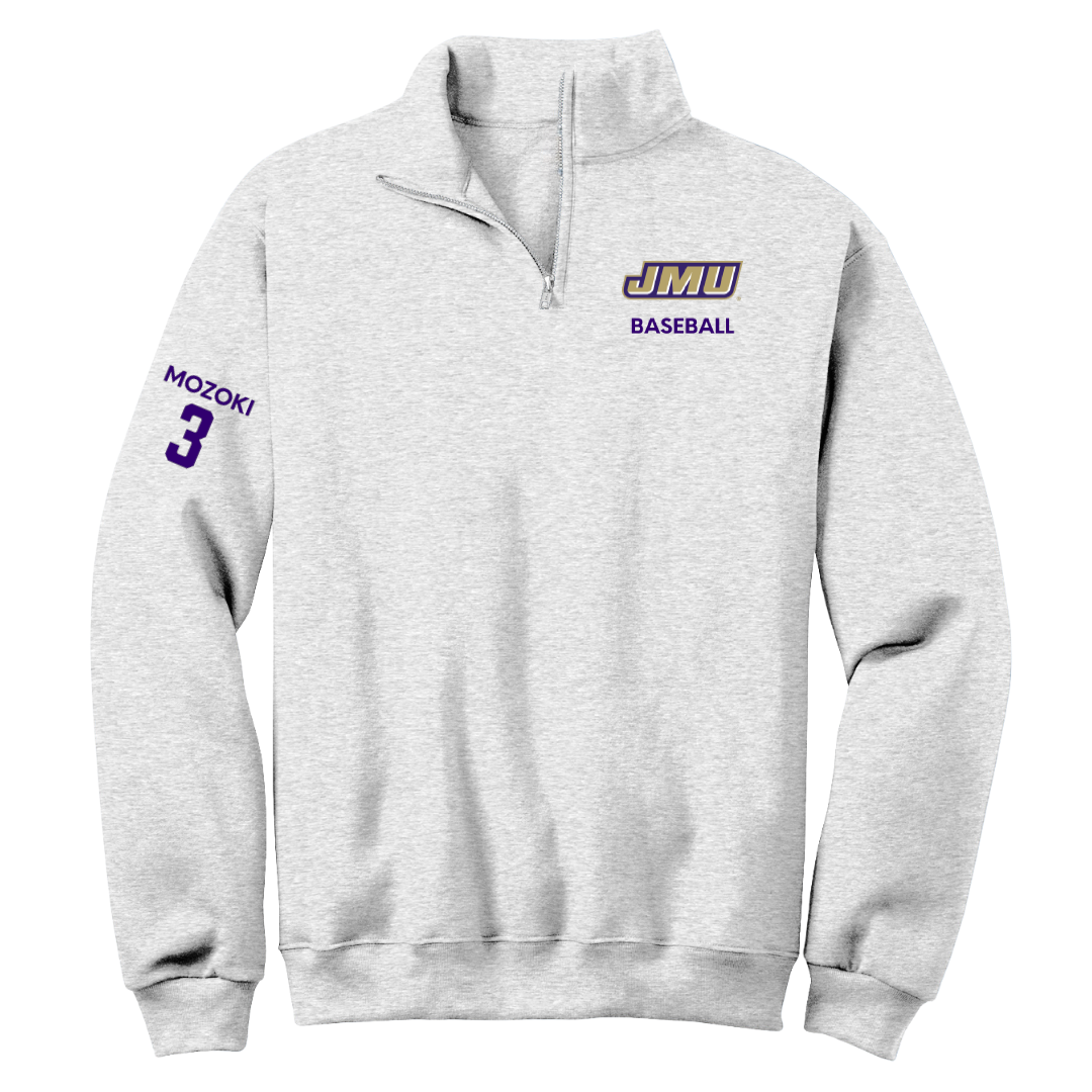 James Madison University Baseball Light Gray Quarter-Zip - #3 Todd Mozoki