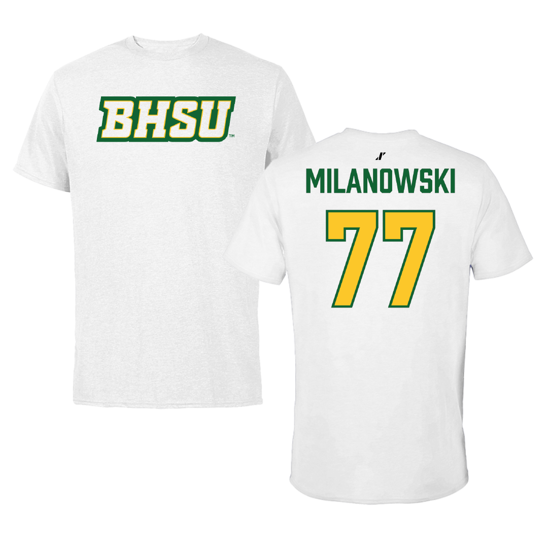 Black Hills State University Softball White Performance Tee - #77 Delaney Milanowski