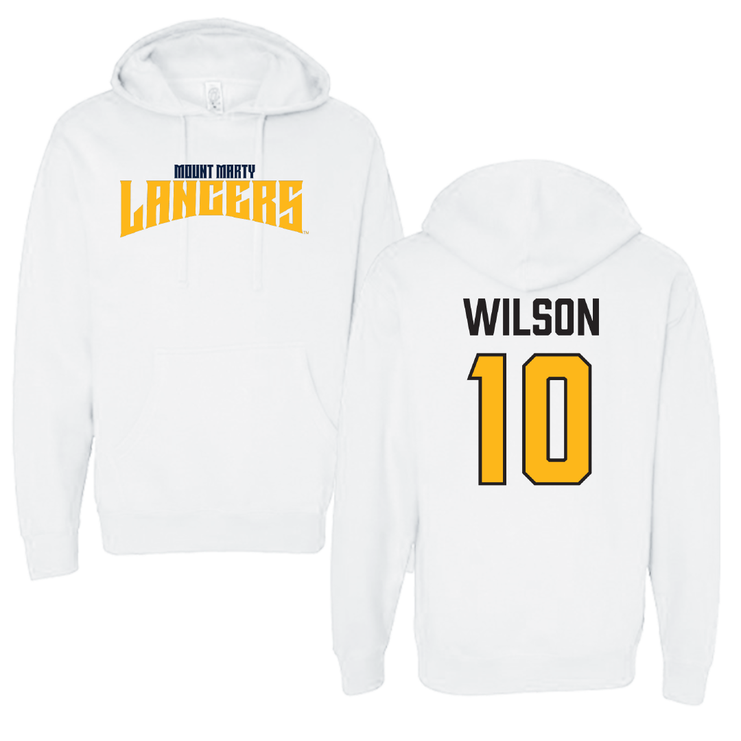 Mount Marty University Football White Classic Hoodie - #10 David Wilson