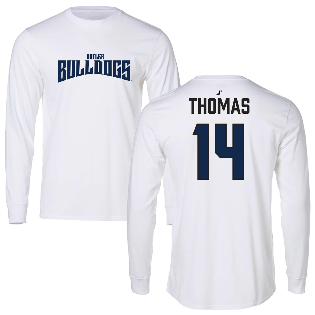 Butler University Baseball White Classic Performance Long Sleeve - #14 Jake Thomas