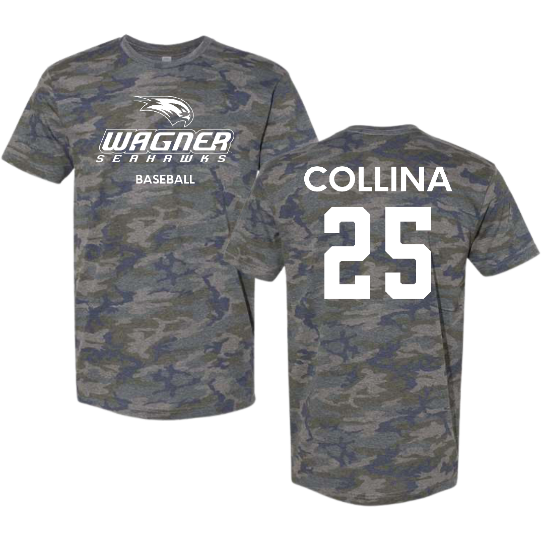 Wagner College Baseball Vintage Camo Tee - #25 Christopher Collina