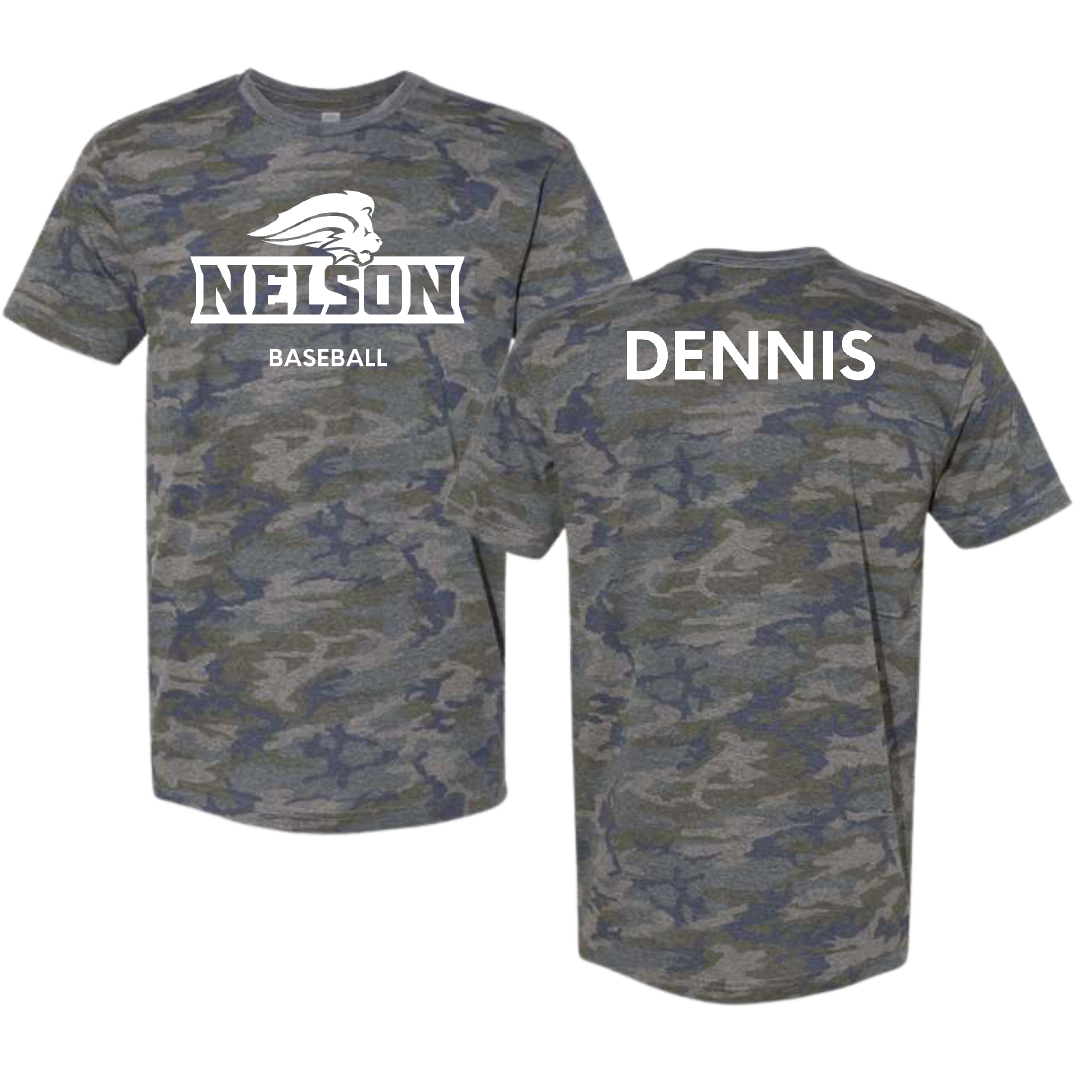 Nelson University Baseball Vintage Camo Tee - Caleb Dennis