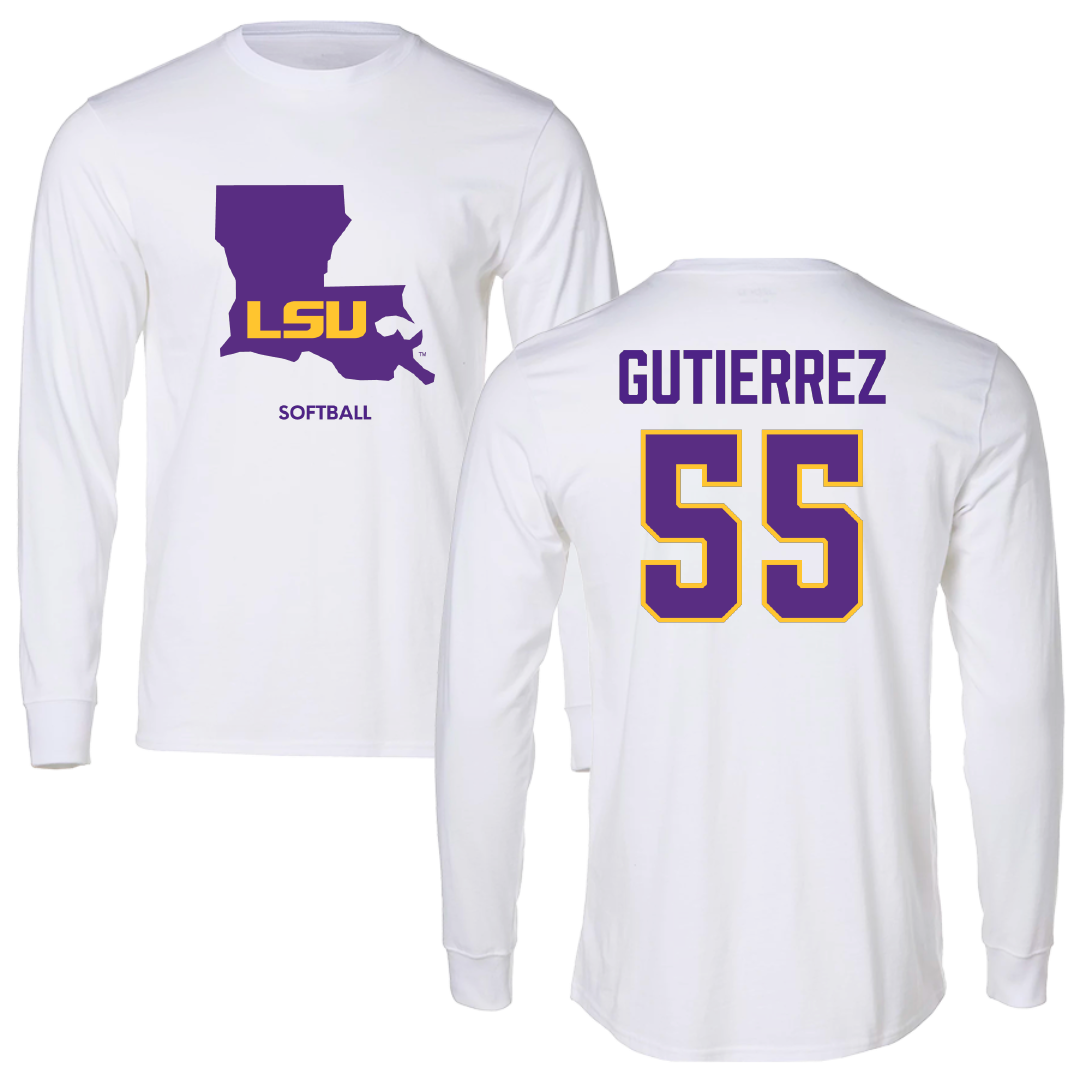 Louisiana State University Softball White Long Sleeve - #55 Raeleen Gutierrez