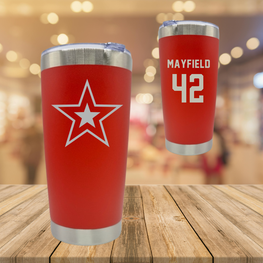 Robert Morris University Football Red Stainless Steel Tumbler - #42 Tayshaun Mayfield