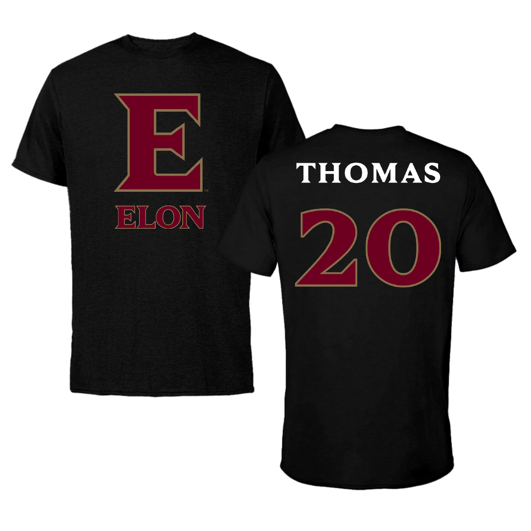 Elon University Football Black Performance Tee - #20 T.J. Thomas