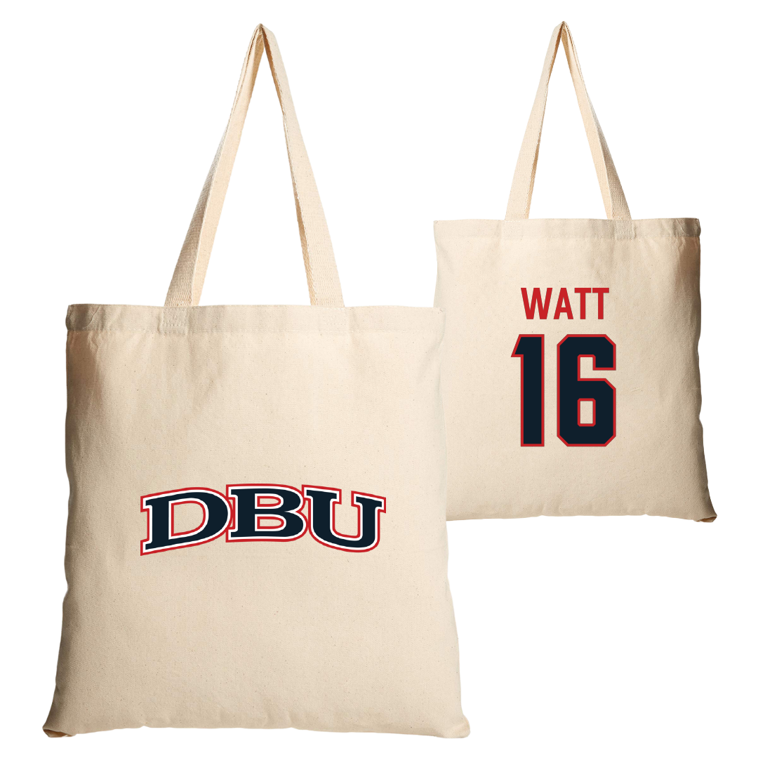 Dallas Baptist University Baseball Tan Canvas Tote Bag - #16 Liam Watt