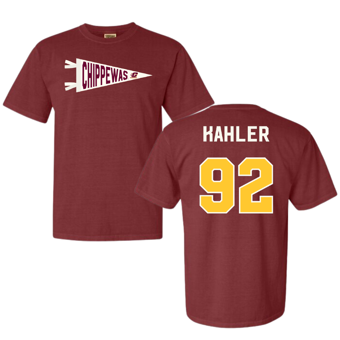 Central Michigan University Lacrosse Maroon Pennant Comfort Colors Tee - #92 Leila Kahler
