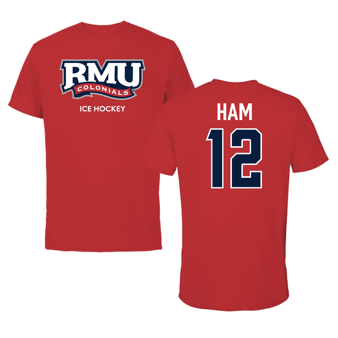 Robert Morris University Ice Hockey (W) Red Colonials Tee - #12 Ashlyn Ham