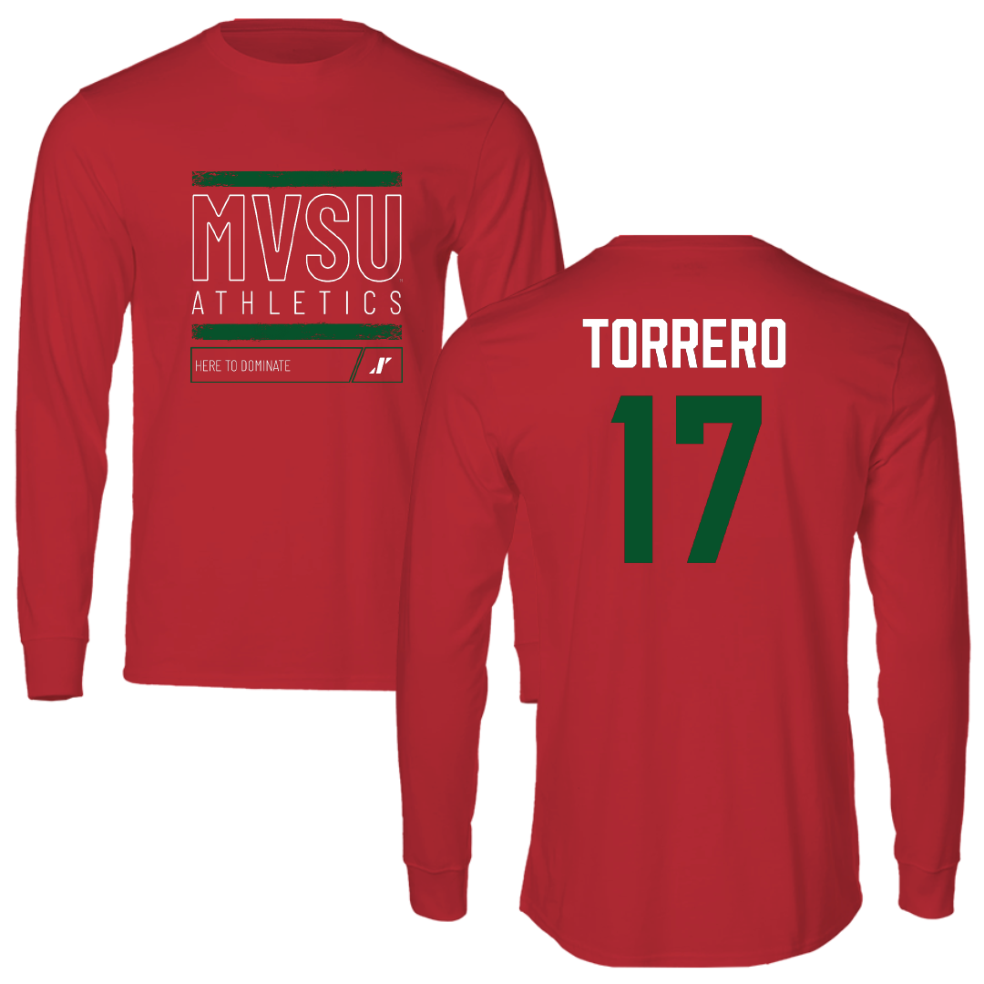 Mississippi Valley State University Baseball Red Dominate Performance Long Sleeve - #17 Eric Torrero