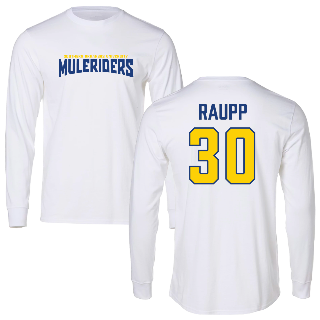 Southern Arkansas University Softball White Classic Performance Long Sleeve - #30 Logan Raupp