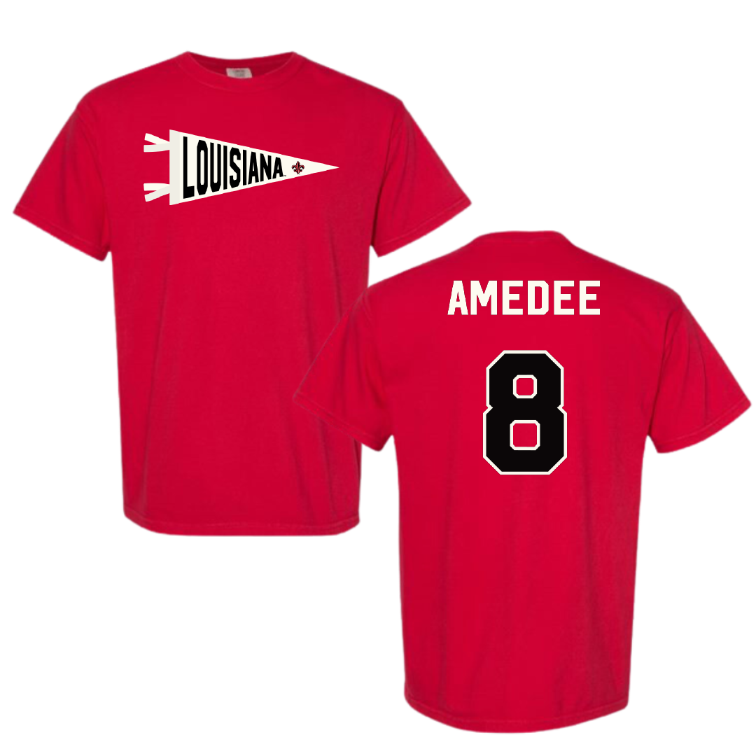 University of Louisiana at Lafayette Baseball Red Pennant Comfort Colors Tee - #8 Lee Amedee