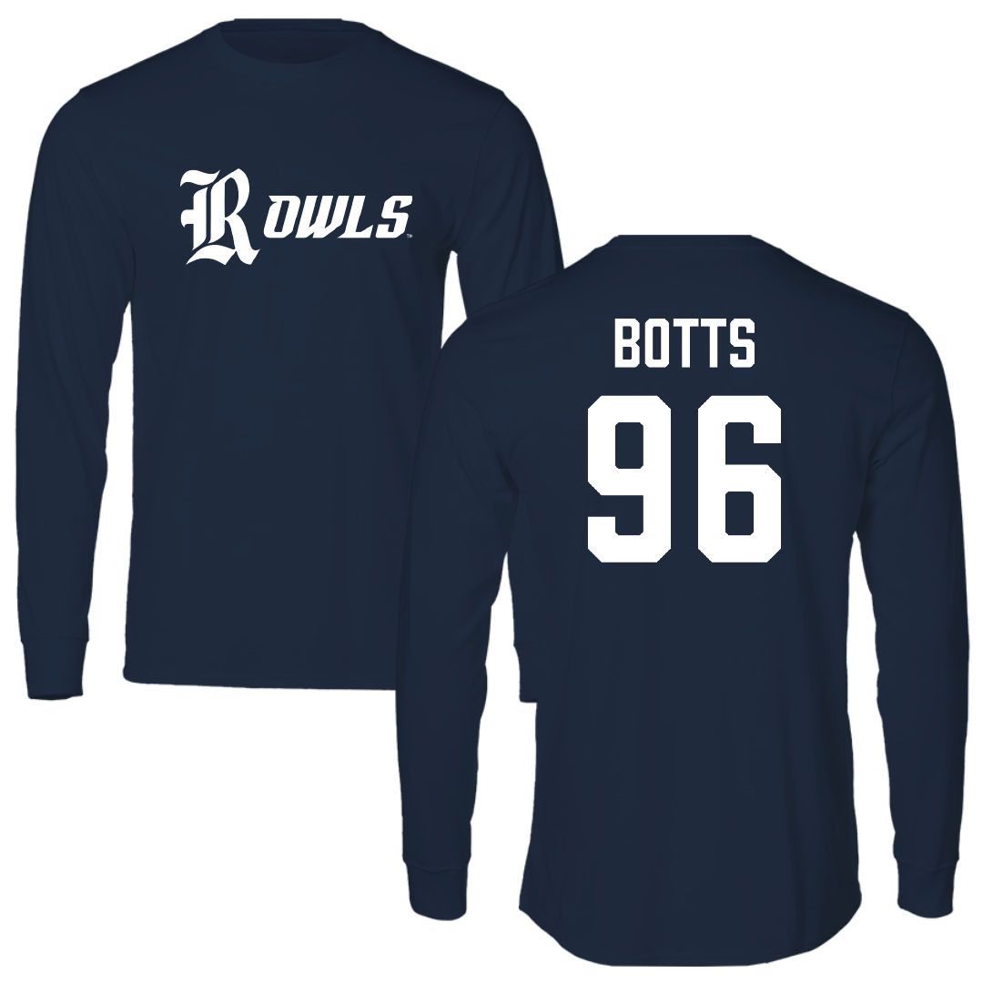 Rice University Football Navy Performance Long Sleeve - #96 Dillan Botts