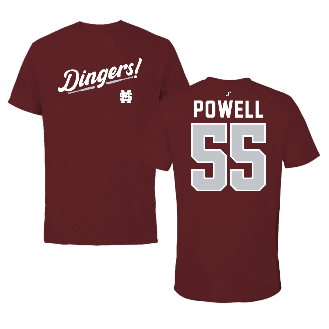 Mississippi State University Baseball Maroon Dingers Tee - #55 Joe Powell
