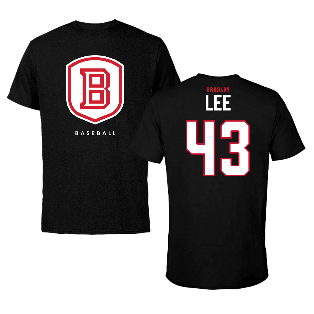 Bradley University Baseball Black Shield Performance Tee - #43 Mason Lee