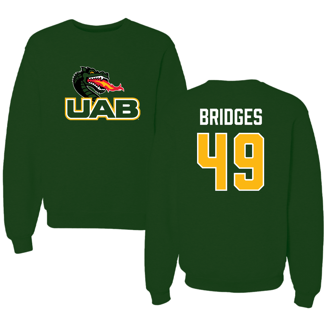 University of Alabama at Birmingham Football Forest Green Crewneck - #49 Jacoby Bridges
