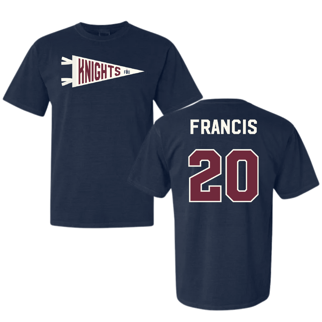 Fairleigh Dickinson University-Metropolitan Campus Basketball Navy Pennant Comfort Colors Tee - #20 Davin Francis