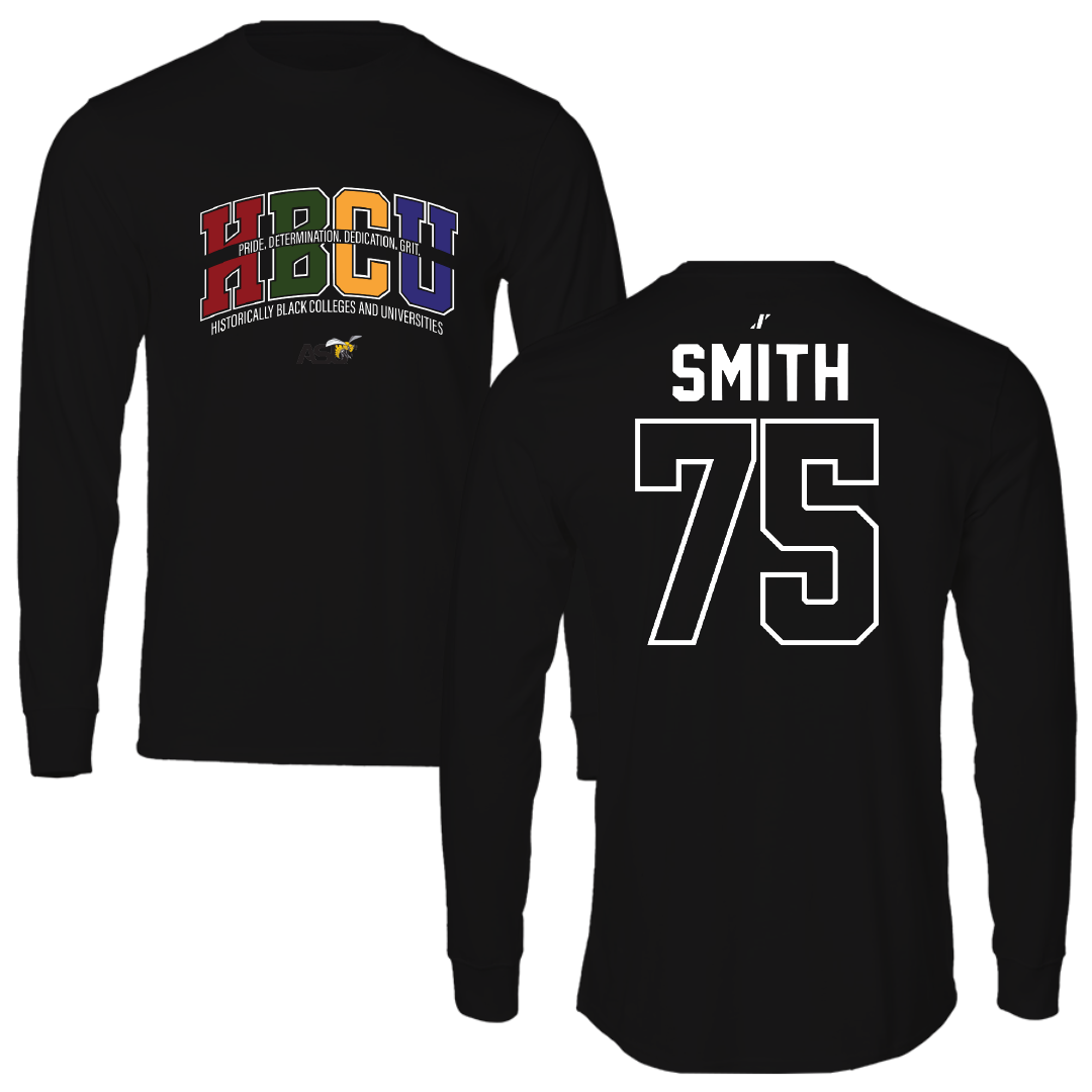 Alabama State University Football Black HBCU Performance Long Sleeve - #75 Cameron Smith