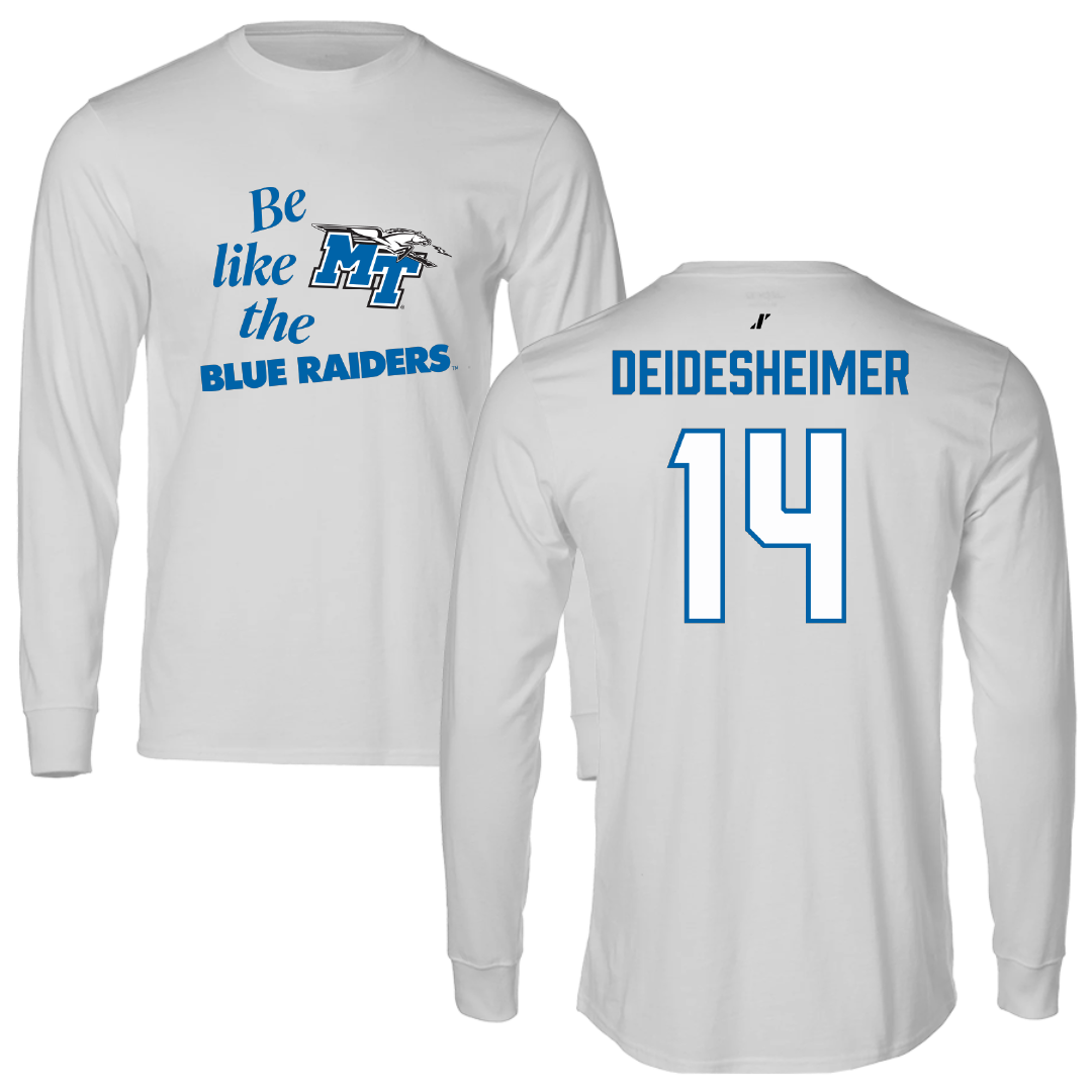 Middle Tennessee State University Volleyball Light Gray Be Like Us Performance Long Sleeve - #14 Payton Deidesheimer