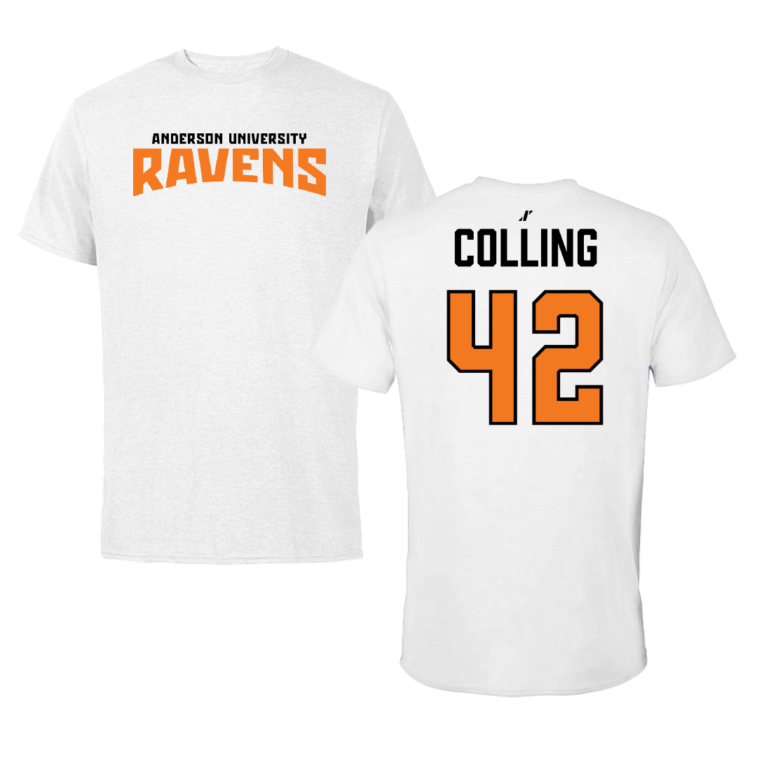 Anderson University (Indiana) Baseball White Classic Performance Tee - #42 Ethan Colling