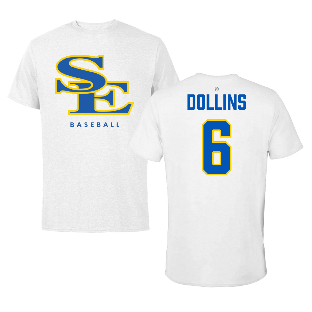 Southeastern Oklahoma State University Baseball White Tee - #6 Gage Dollins